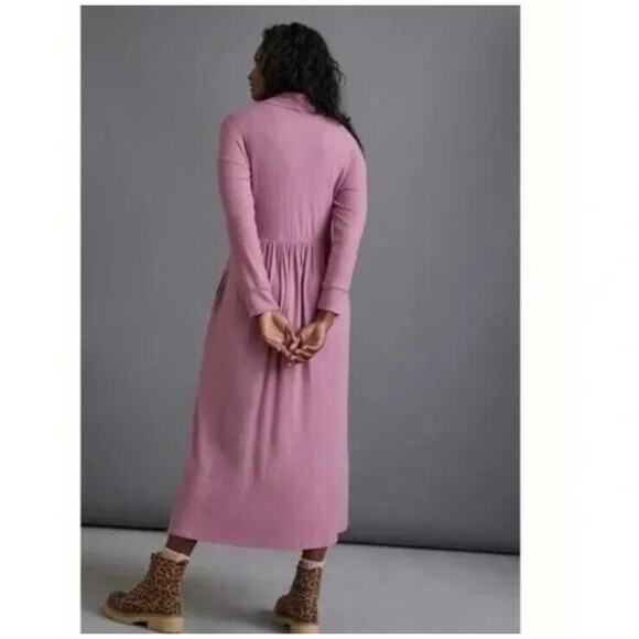 Anthropologie Dolan Left Coast Alissa Midi Dress Mauve Ribbed Cowl Neck XS Ad24 - Picture 4 of 10